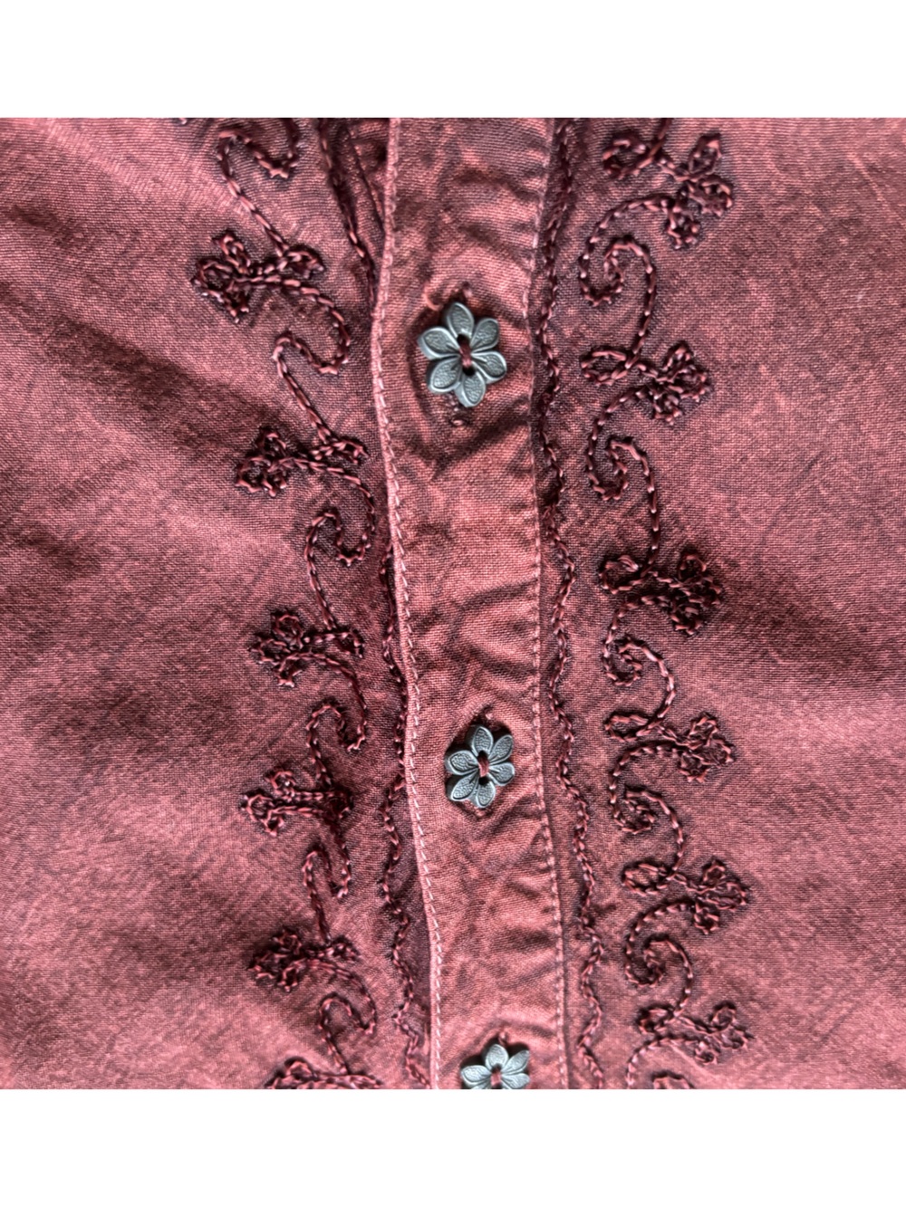 Embroidered Button-Front Rust Brown Tunic - Picture 3 of 8